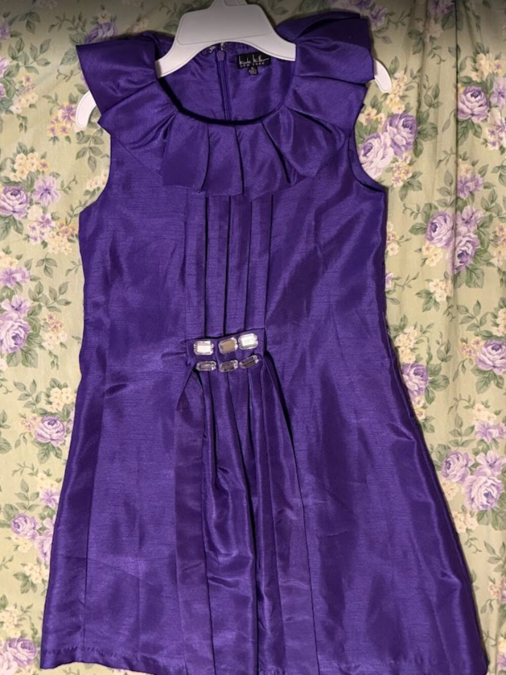 Nicole Miller New York Girls Purple Gemstone Belted Dress Kids Sz 16